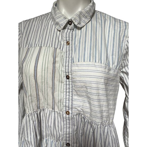 Anthropologie Holding Horses Patchwork Poplin Buttondown Peasant Blouse Stripes - Picture 3 of 10